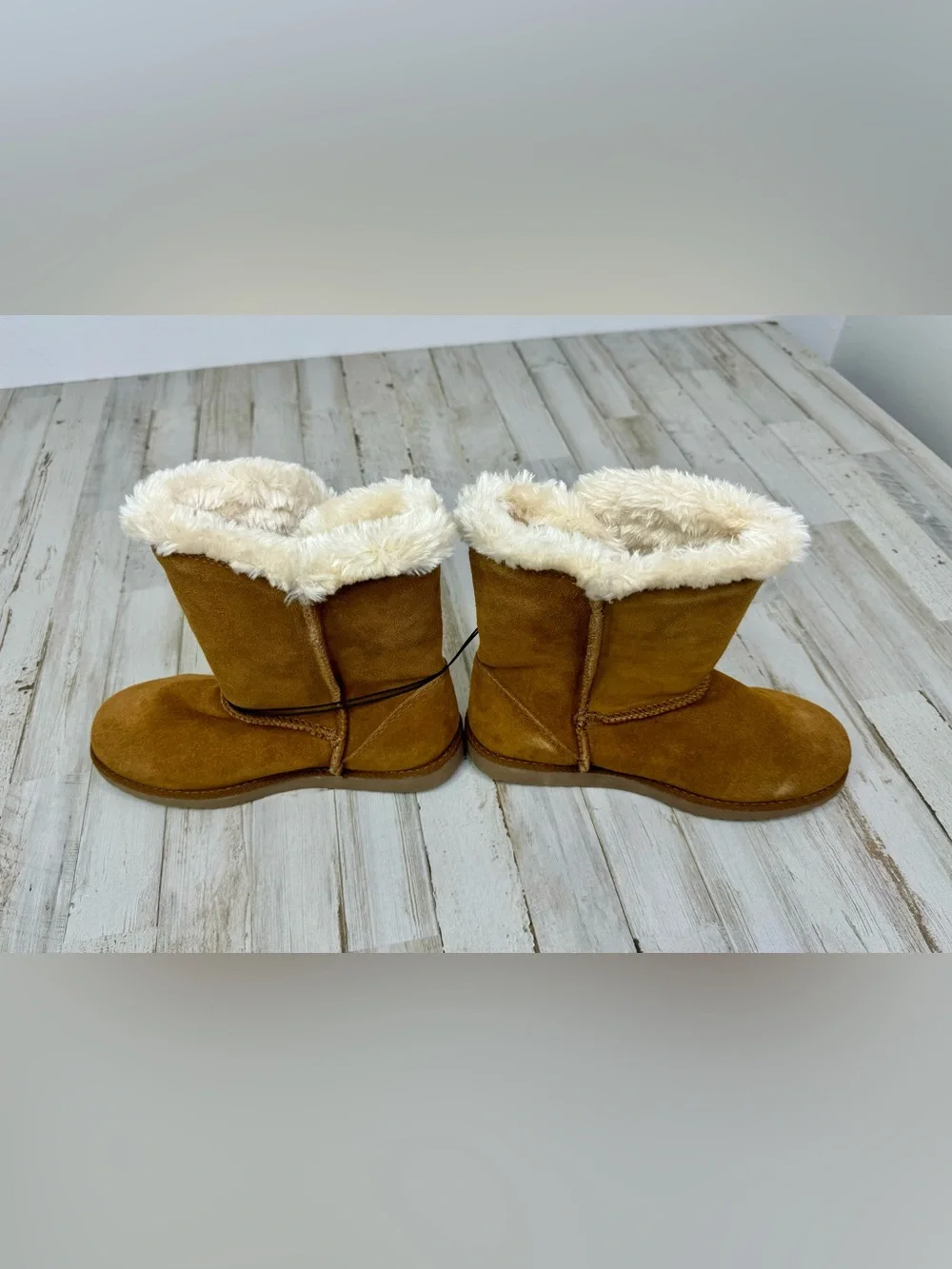 Mossimo Supply Co Brown Chestnut Suede Mid Calf Boots Cream Fur Women's 7 - Picture 5 of 6